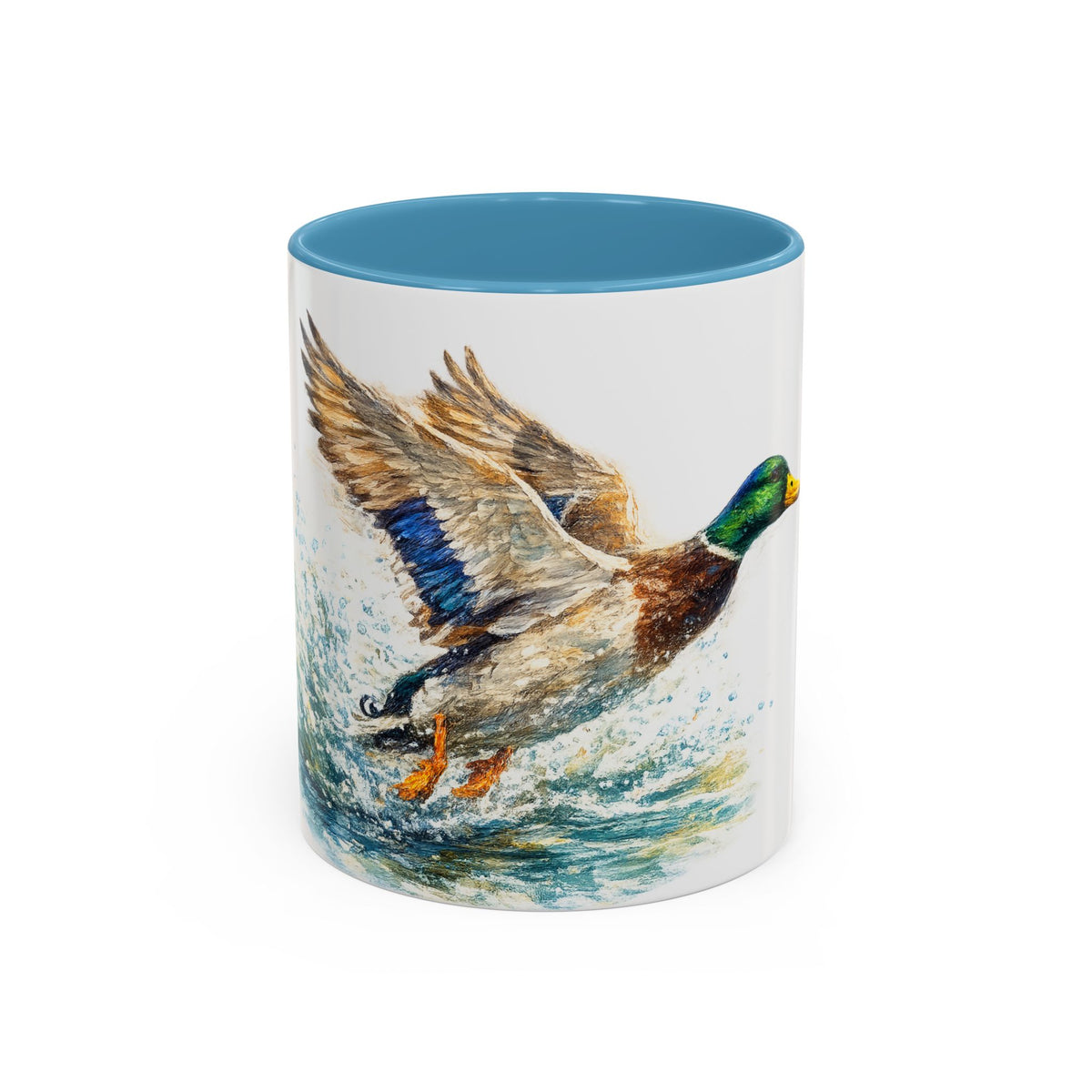 Mallard Duck Coffee Mug — Flying Watercolor Accent Mug (11/15 oz)
