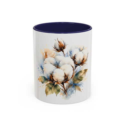 Cotton Bloom Accent Coffee Mug — Watercolor Cotton Plant Design (11/15oz)