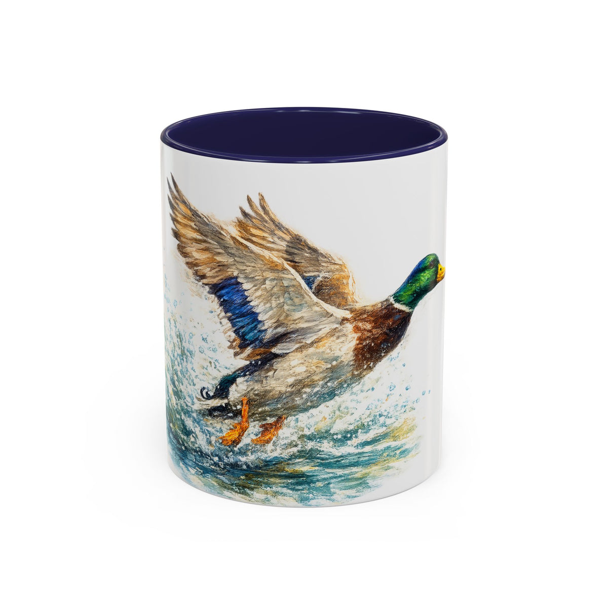 Mallard Duck Coffee Mug — Flying Watercolor Accent Mug (11/15 oz)