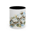 Cotton Branch Accent Coffee Mug — 11/15oz Ceramic Mug with Watercolor Cotton Floral Design