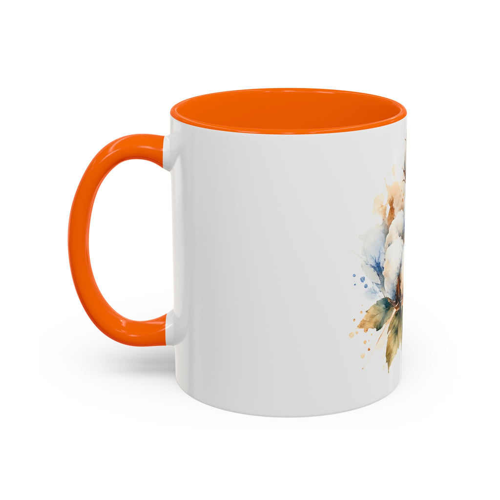 Cotton Bloom Accent Coffee Mug — Watercolor Cotton Plant Design (11/15oz)
