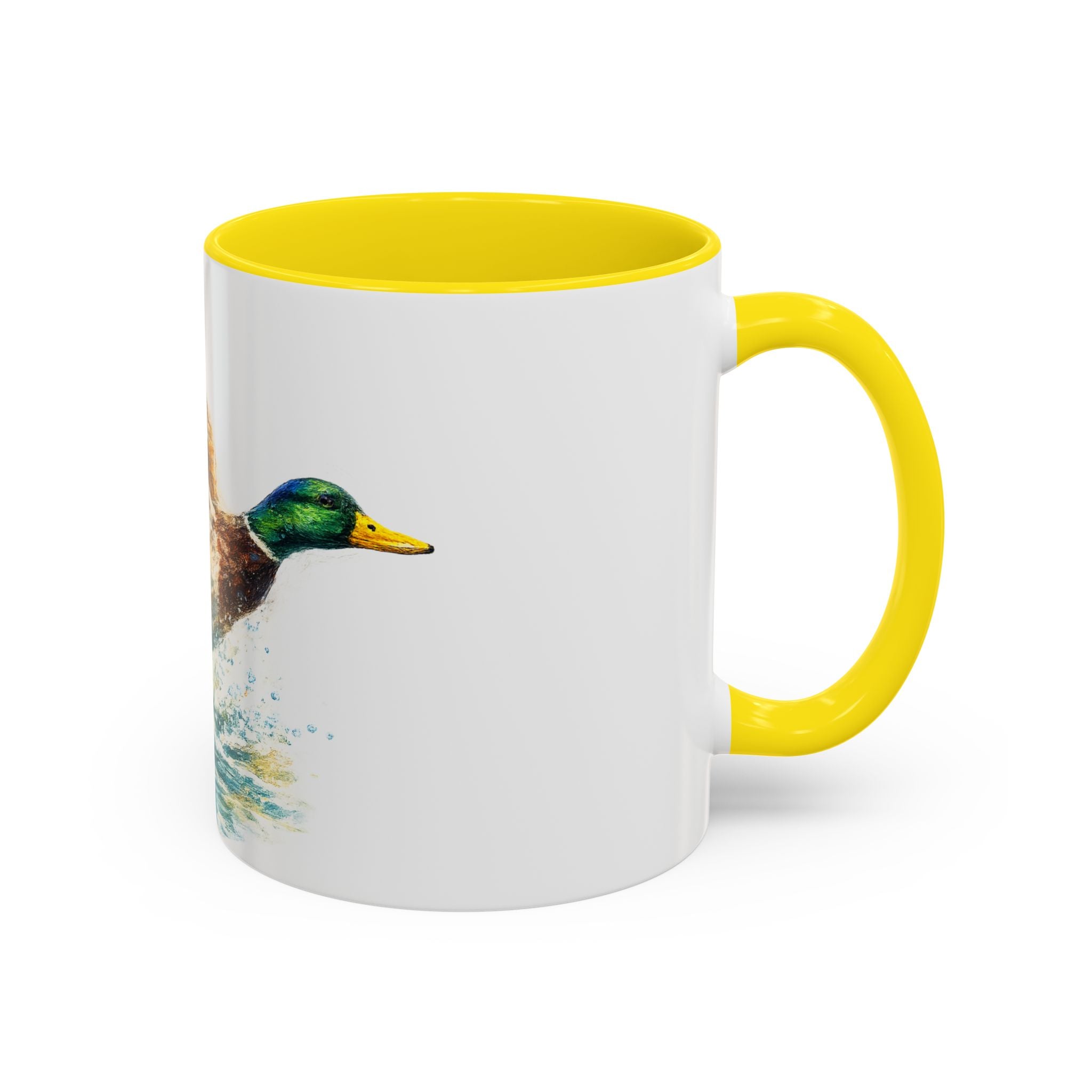 Mallard Duck Coffee Mug — Flying Watercolor Accent Mug (11/15 oz)