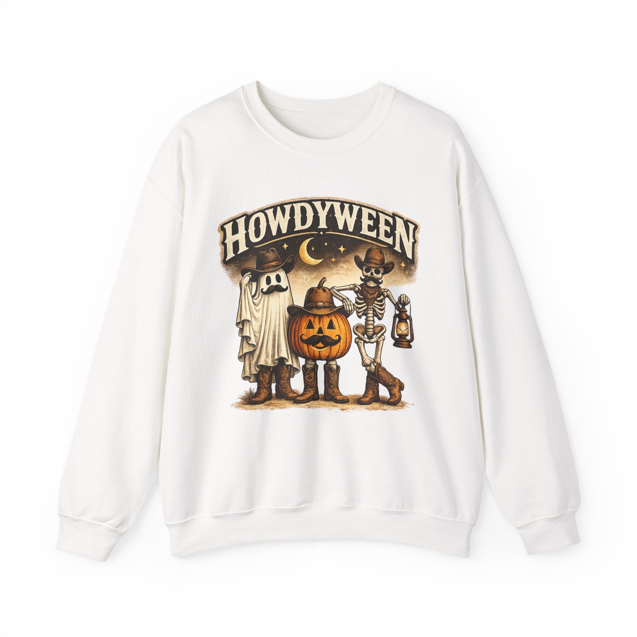 Howdyween Sweatshirt — Vintage Halloween Ghost, Pumpkin & Skeleton Crewneck