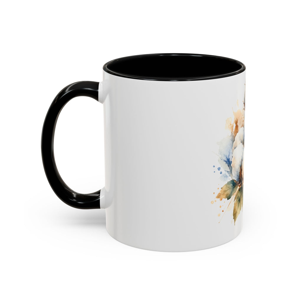 Cotton Bloom Accent Coffee Mug — Watercolor Cotton Plant Design (11/15oz)