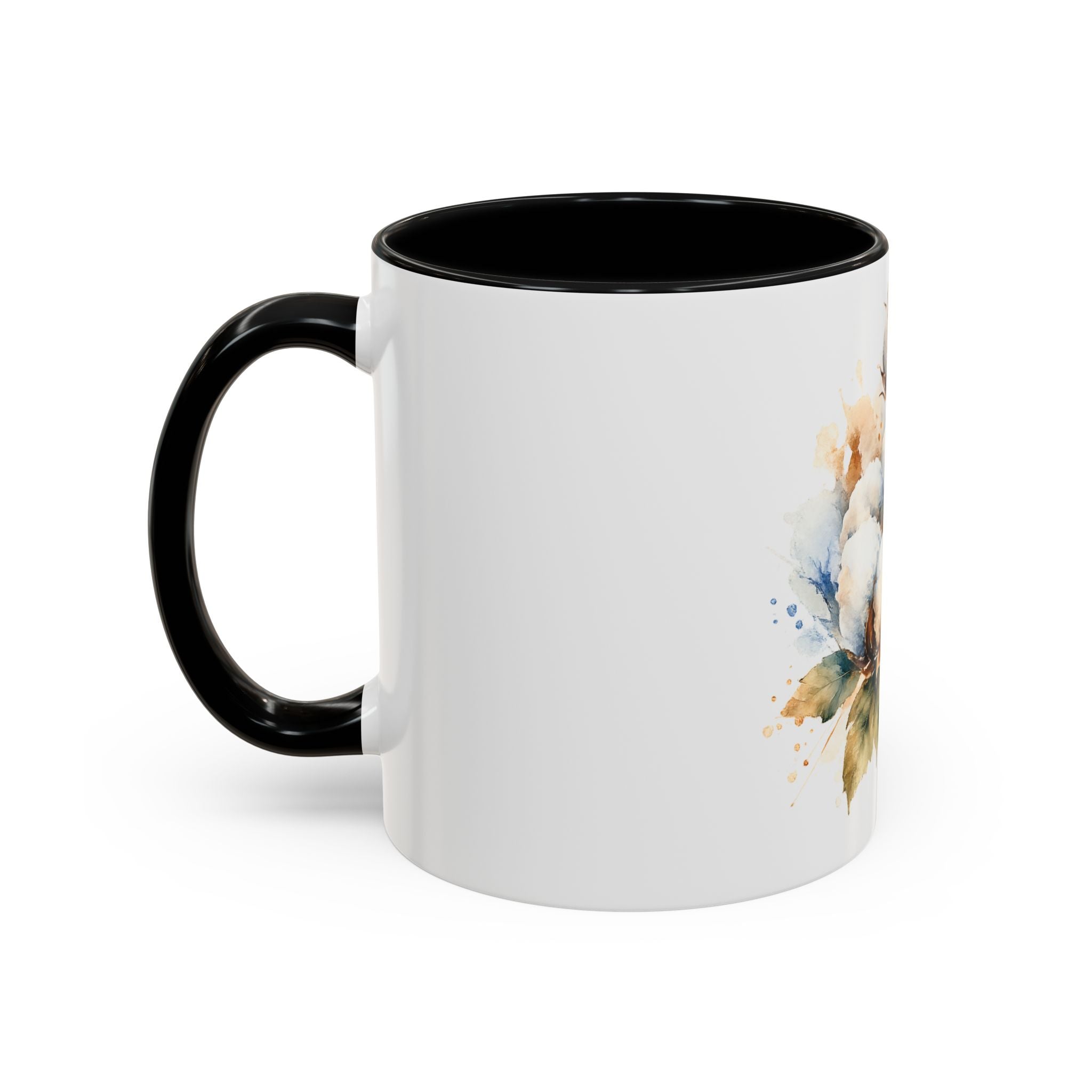 Cotton Bloom Accent Coffee Mug — Watercolor Cotton Plant Design (11/15oz)