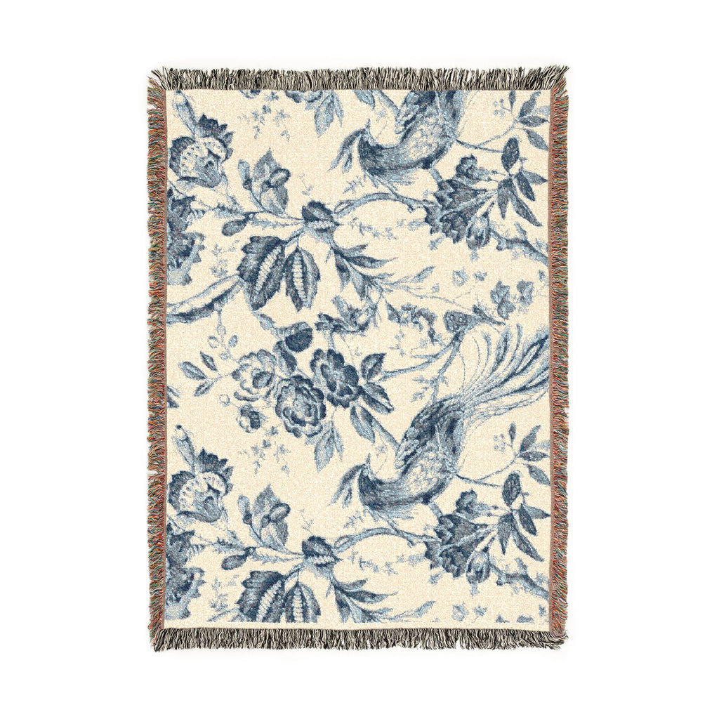 Vintage Blue Toile Woven Throw Blanket