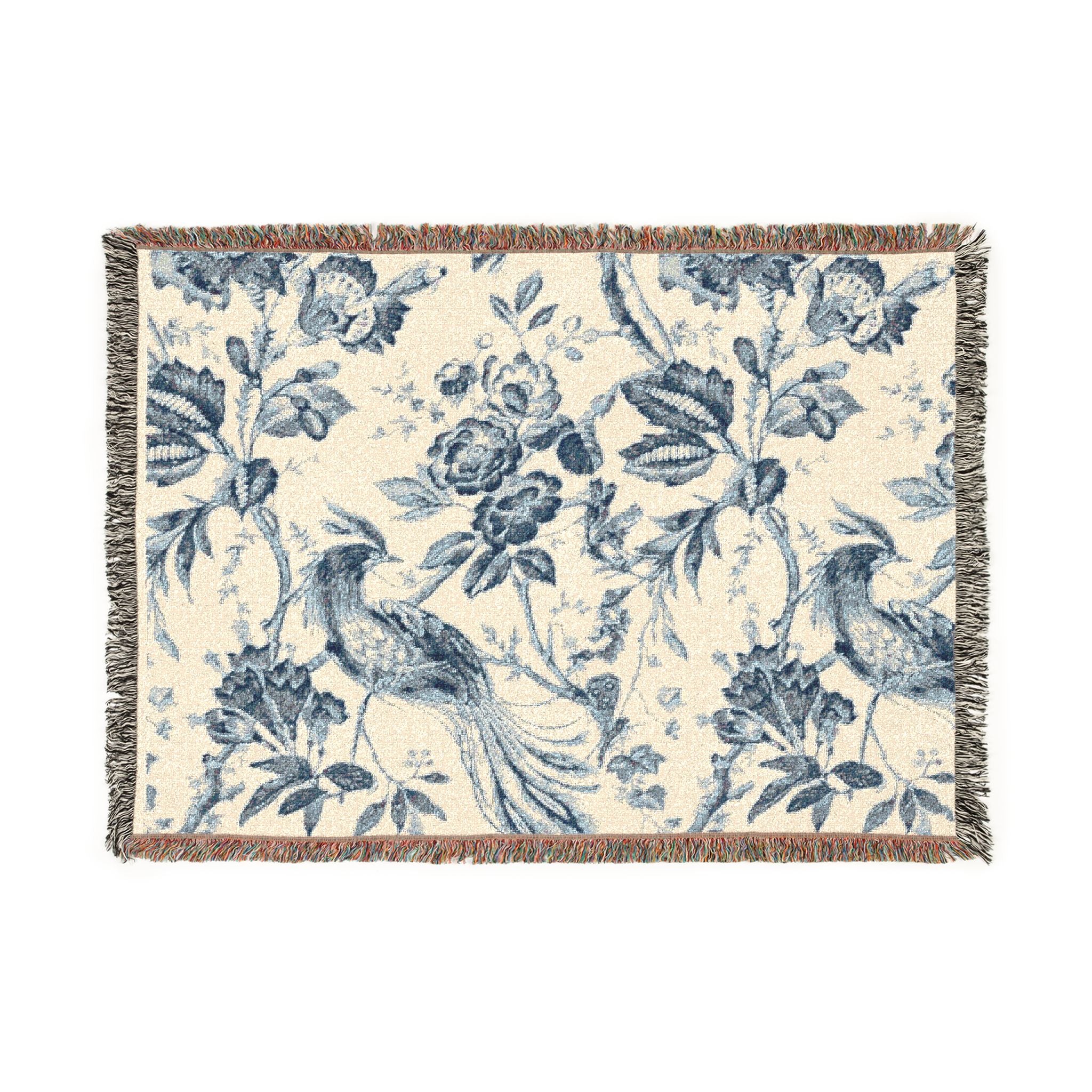 Vintage Blue Toile Woven Throw Blanket