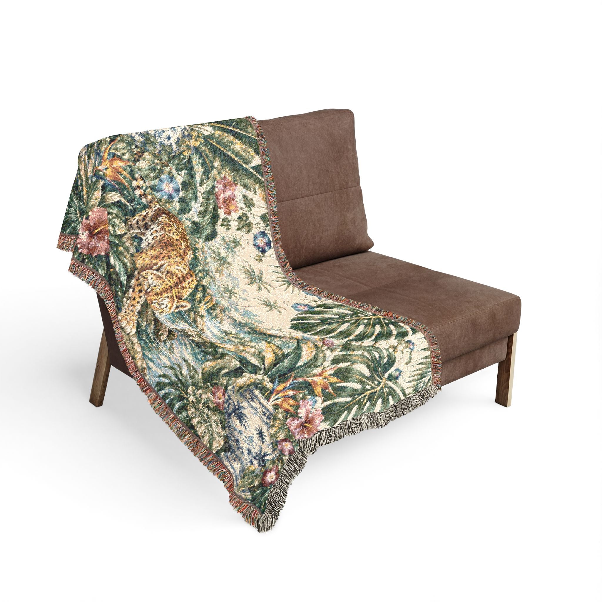 Tropical Leopard Woven Blanket 100% Cotton