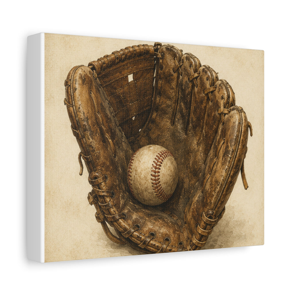 Vintage Baseball Glove Canvas Print — Stretched Matte Wall Art