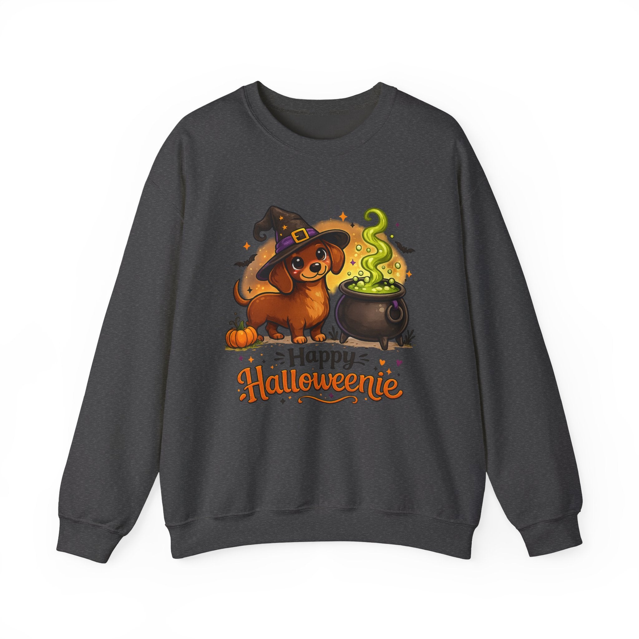 Halloweenweenie Sweatshirt — Cute Dachshund Witch with Cauldron Halloween Crewneck