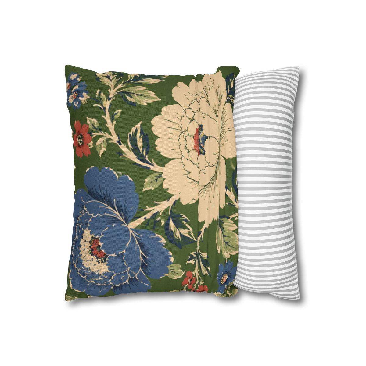 Tropical Bird Floral Pillowcase — Green Vintage Parrot Decorative Square Pillow Cover