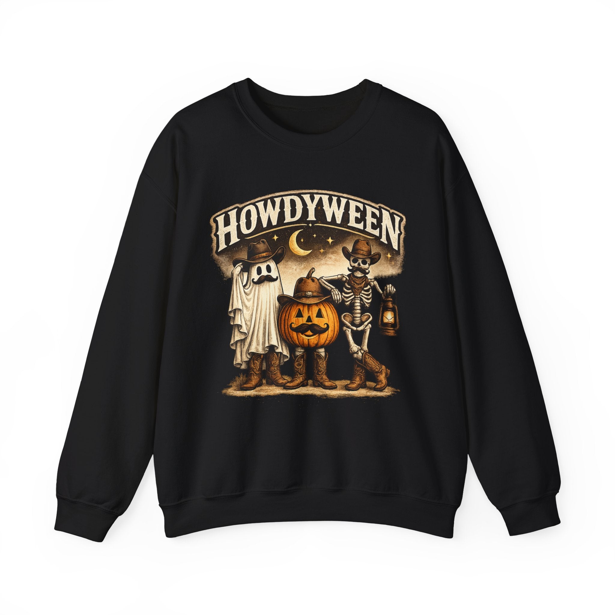 Howdyween Sweatshirt — Vintage Halloween Ghost, Pumpkin & Skeleton Crewneck