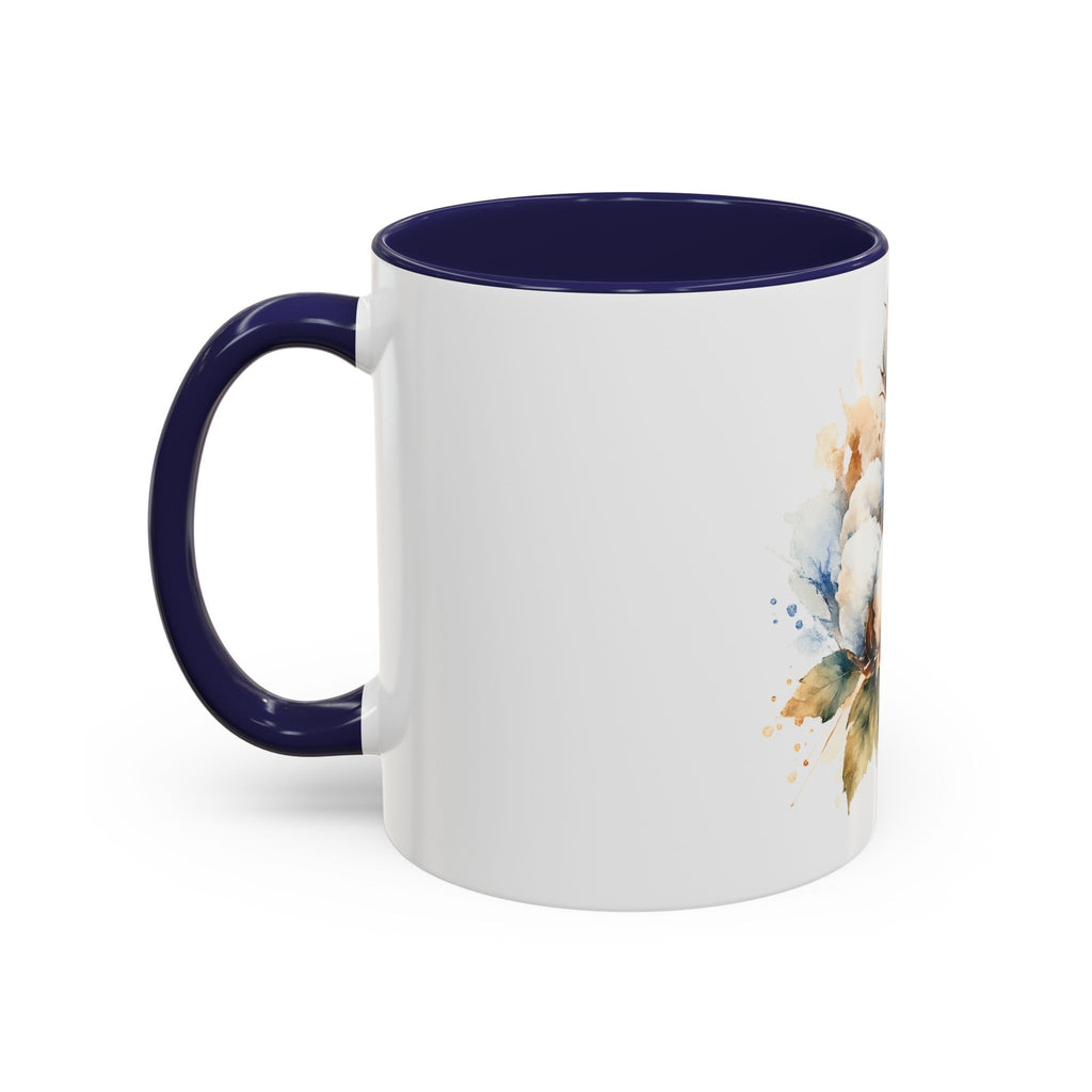 Cotton Bloom Accent Coffee Mug — Watercolor Cotton Plant Design (11/15oz)