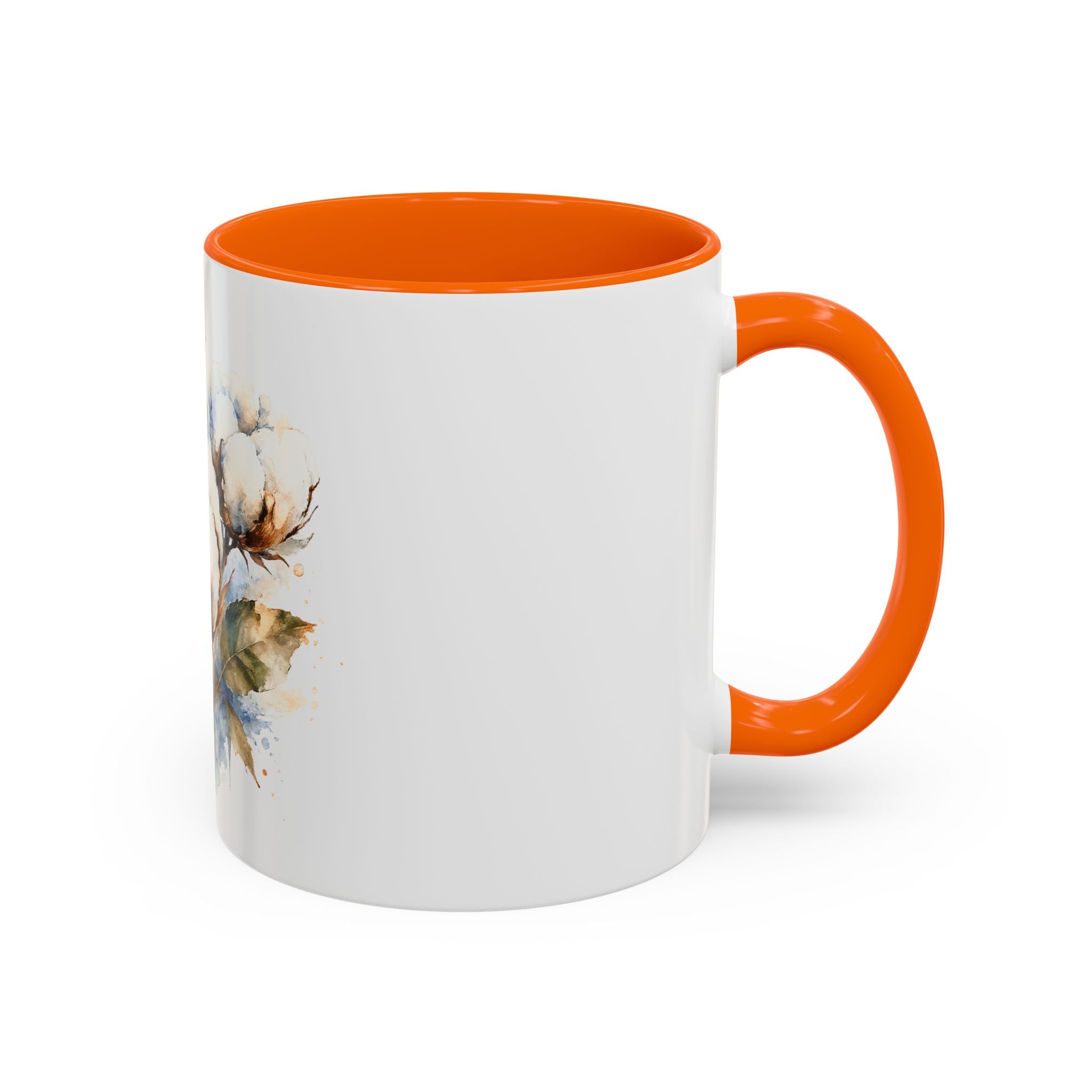 Cotton Bloom Accent Coffee Mug — Watercolor Cotton Plant Design (11/15oz)