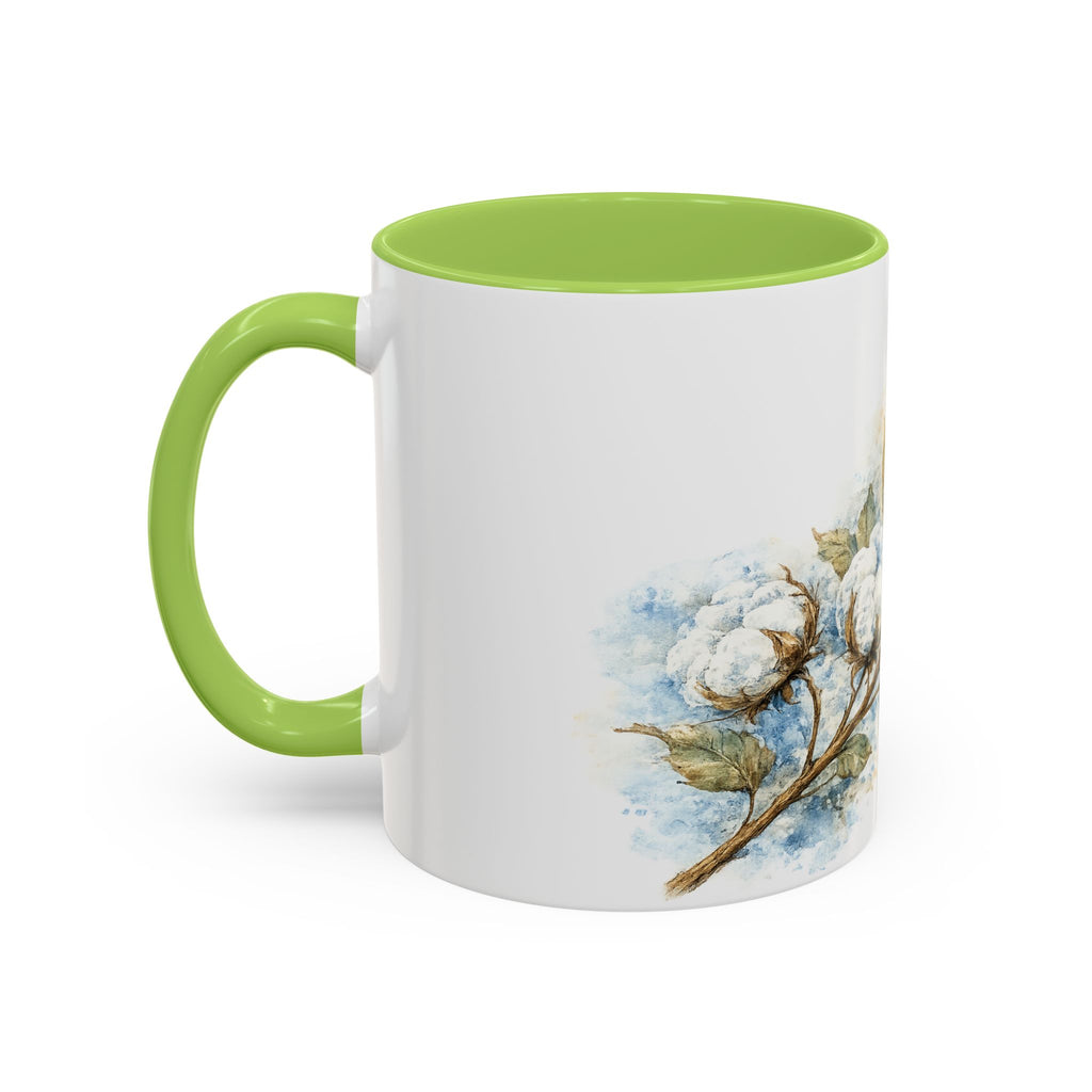 Cotton Branch Accent Coffee Mug — 11/15oz Ceramic Mug with Watercolor Cotton Floral Design