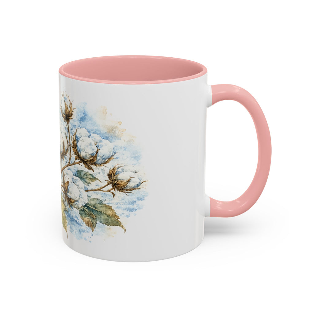 Cotton Branch Accent Coffee Mug — 11/15oz Ceramic Mug with Watercolor Cotton Floral Design