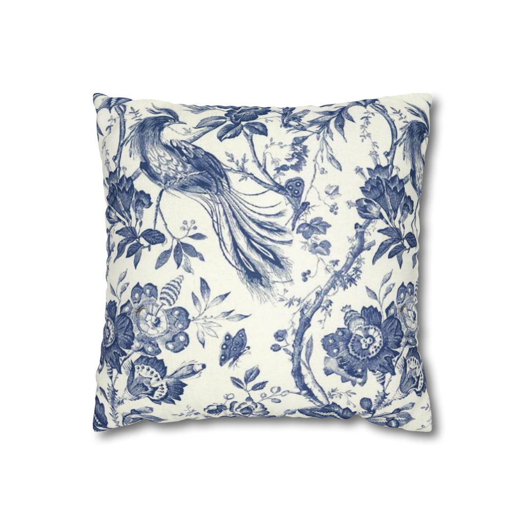 Blue Toile Decorative Pillowcase - Square Canvas Accent Pillow Cover