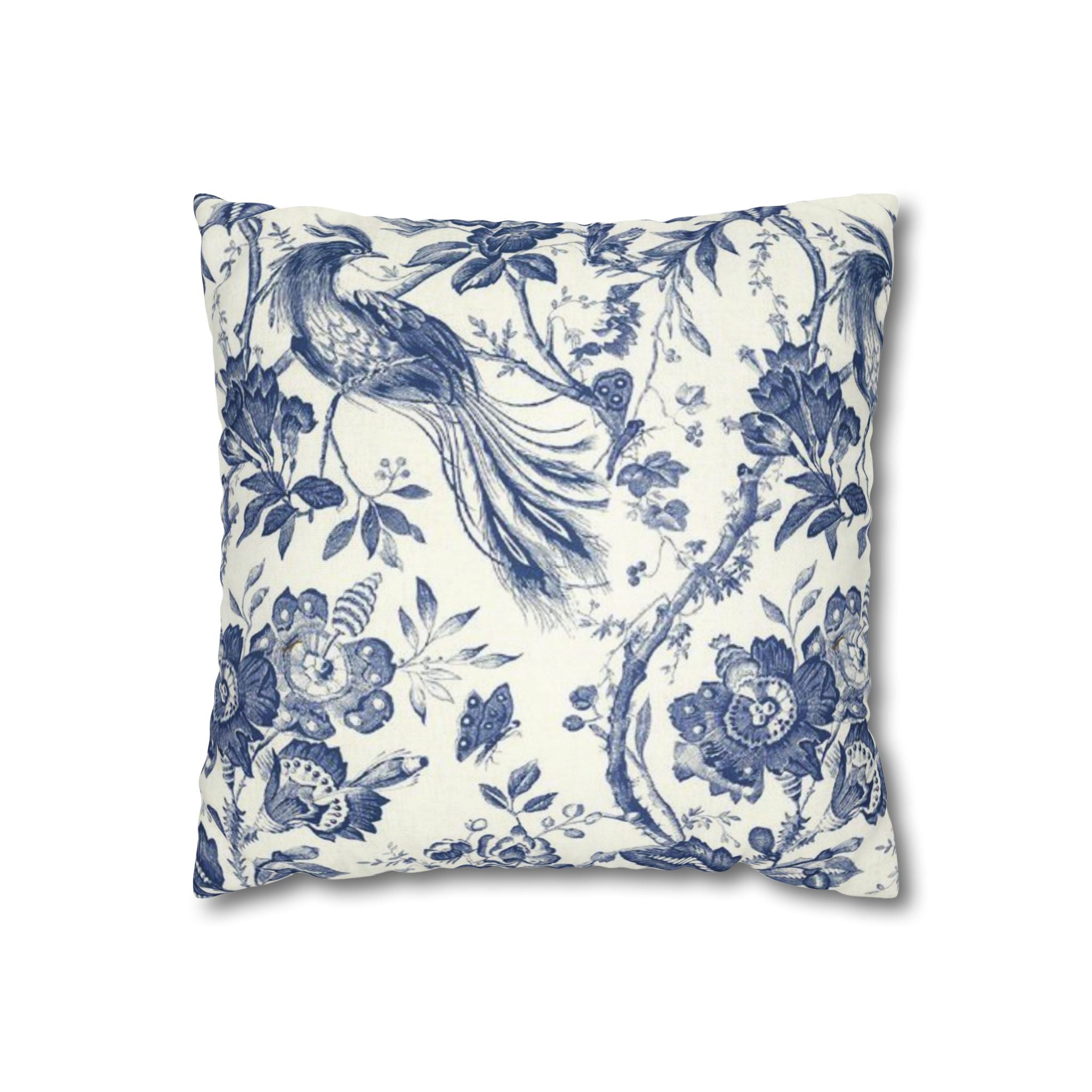 Blue Toile Decorative Pillowcase - Square Canvas Accent Pillow Cover