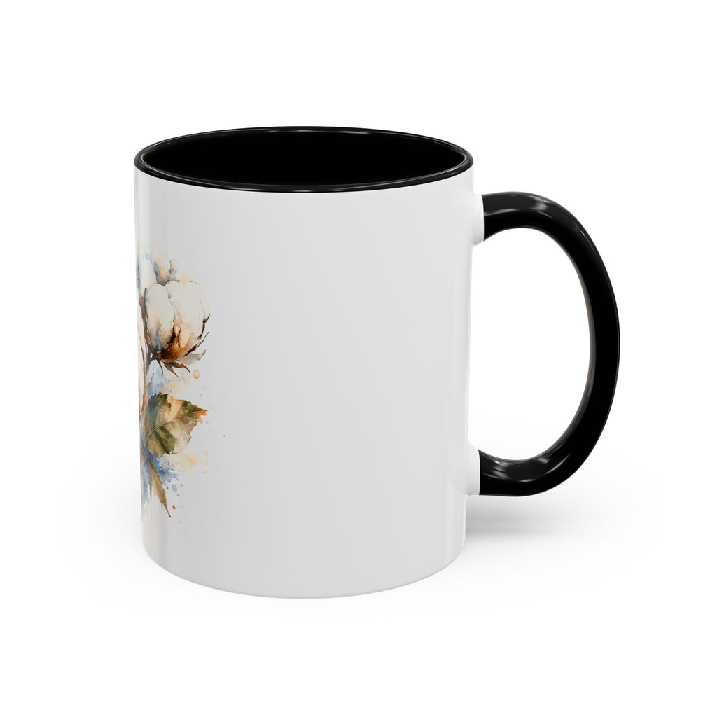 Cotton Bloom Accent Coffee Mug — Watercolor Cotton Plant Design (11/15oz)