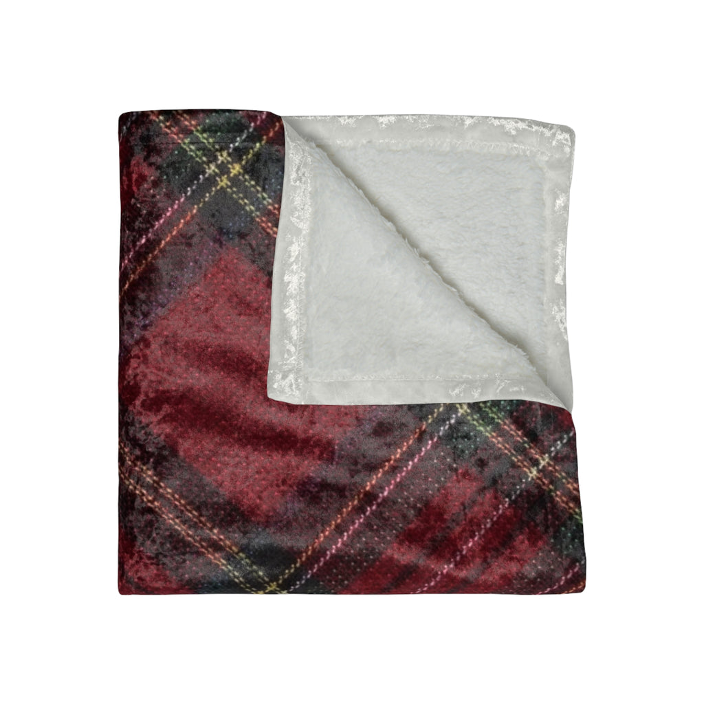 Crushed Velvet Red Plaid Blanket — Cozy Tartan Throw for Christmas & Home Decor