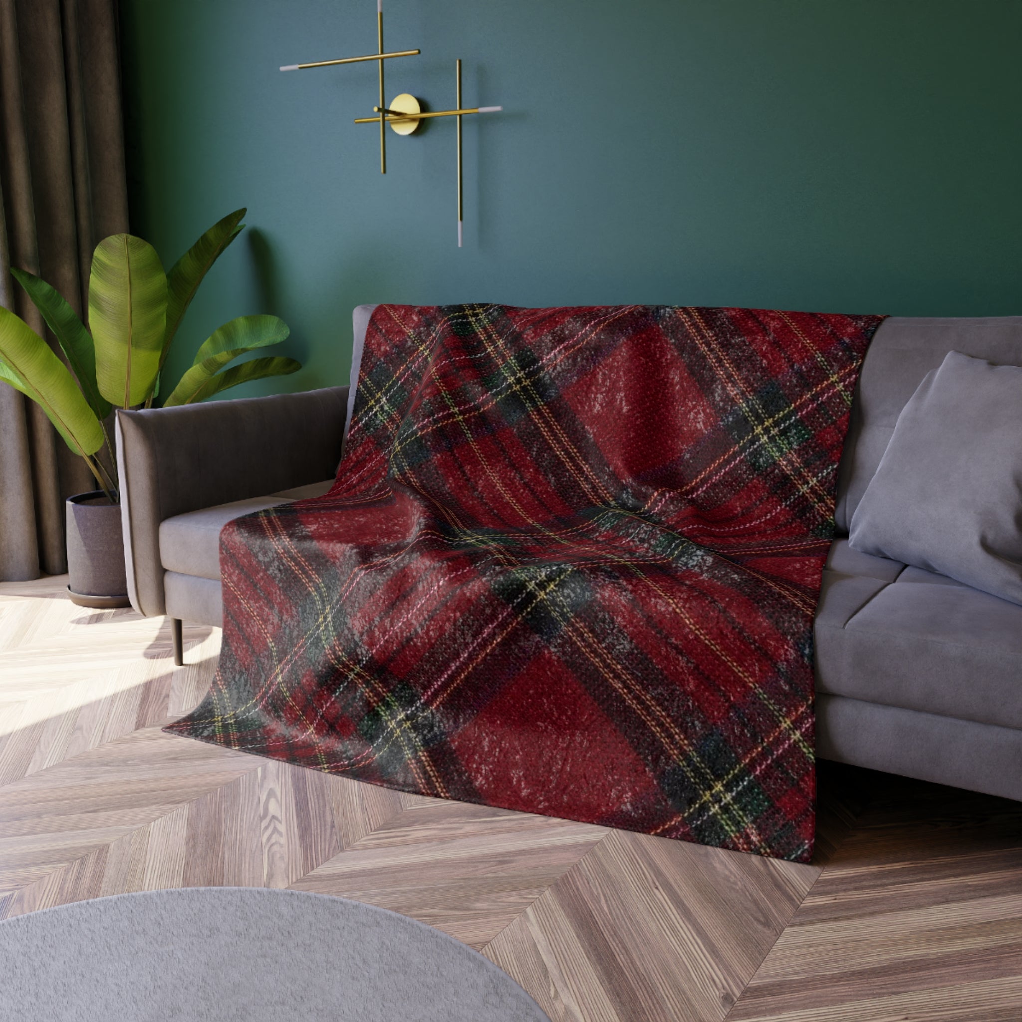 Crushed Velvet Red Plaid Blanket — Cozy Tartan Throw for Christmas & Home Decor