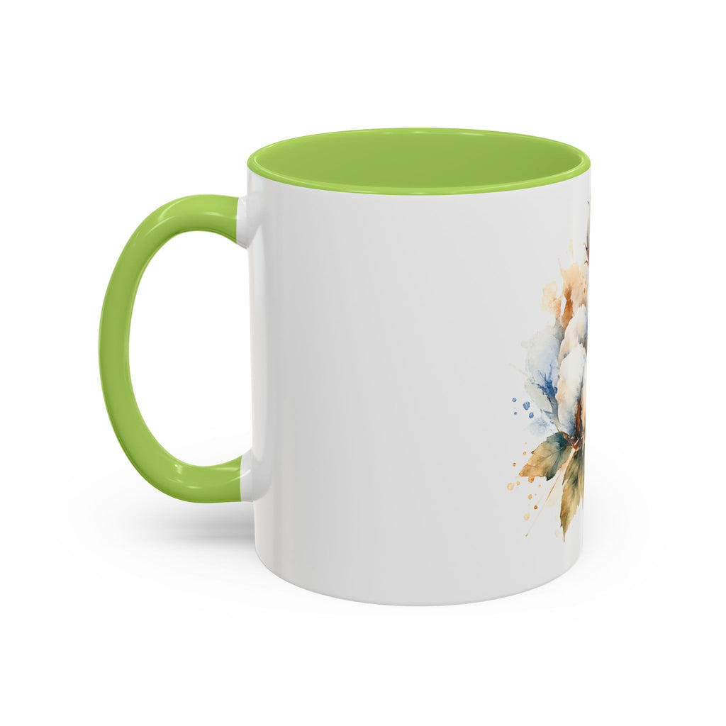 Cotton Bloom Accent Coffee Mug — Watercolor Cotton Plant Design (11/15oz)