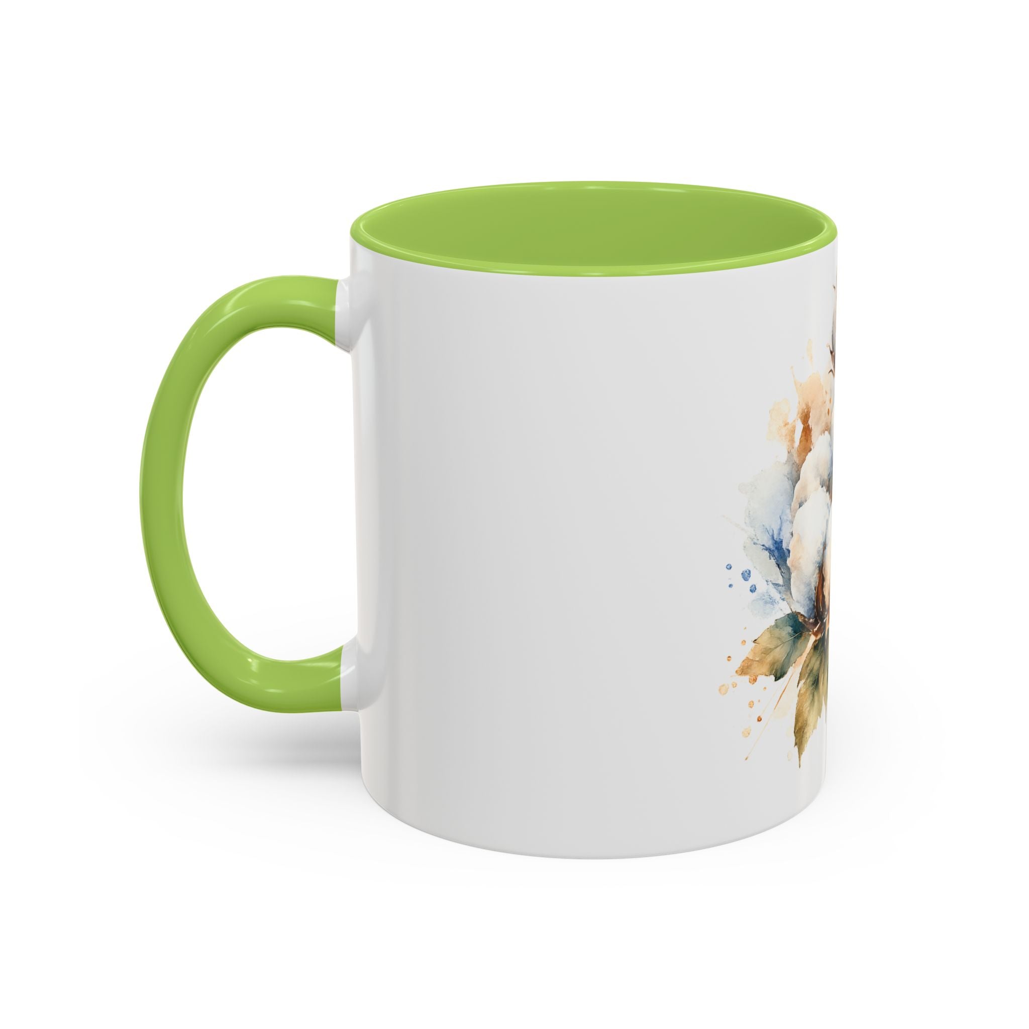 Cotton Bloom Accent Coffee Mug — Watercolor Cotton Plant Design (11/15oz)