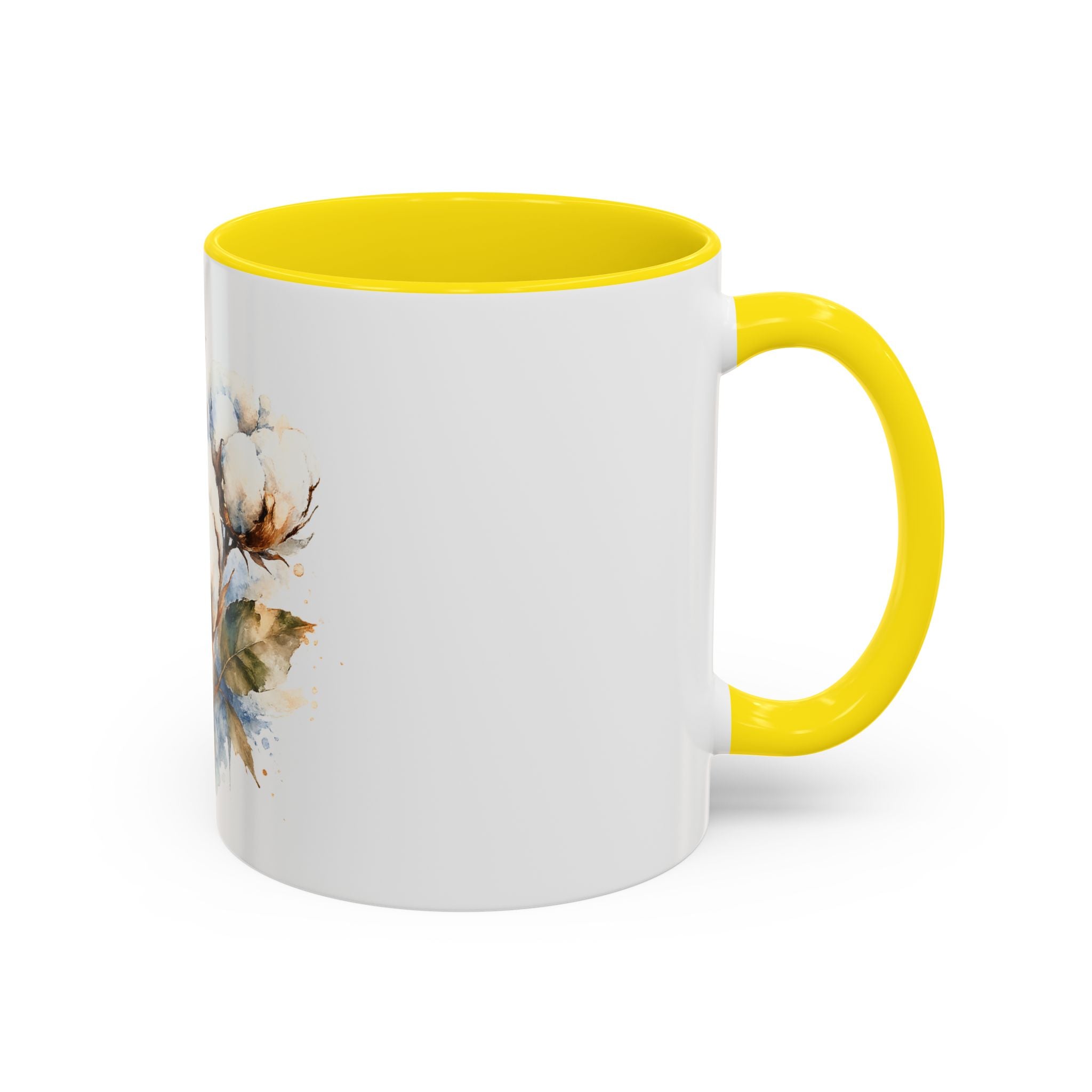Cotton Bloom Accent Coffee Mug — Watercolor Cotton Plant Design (11/15oz)