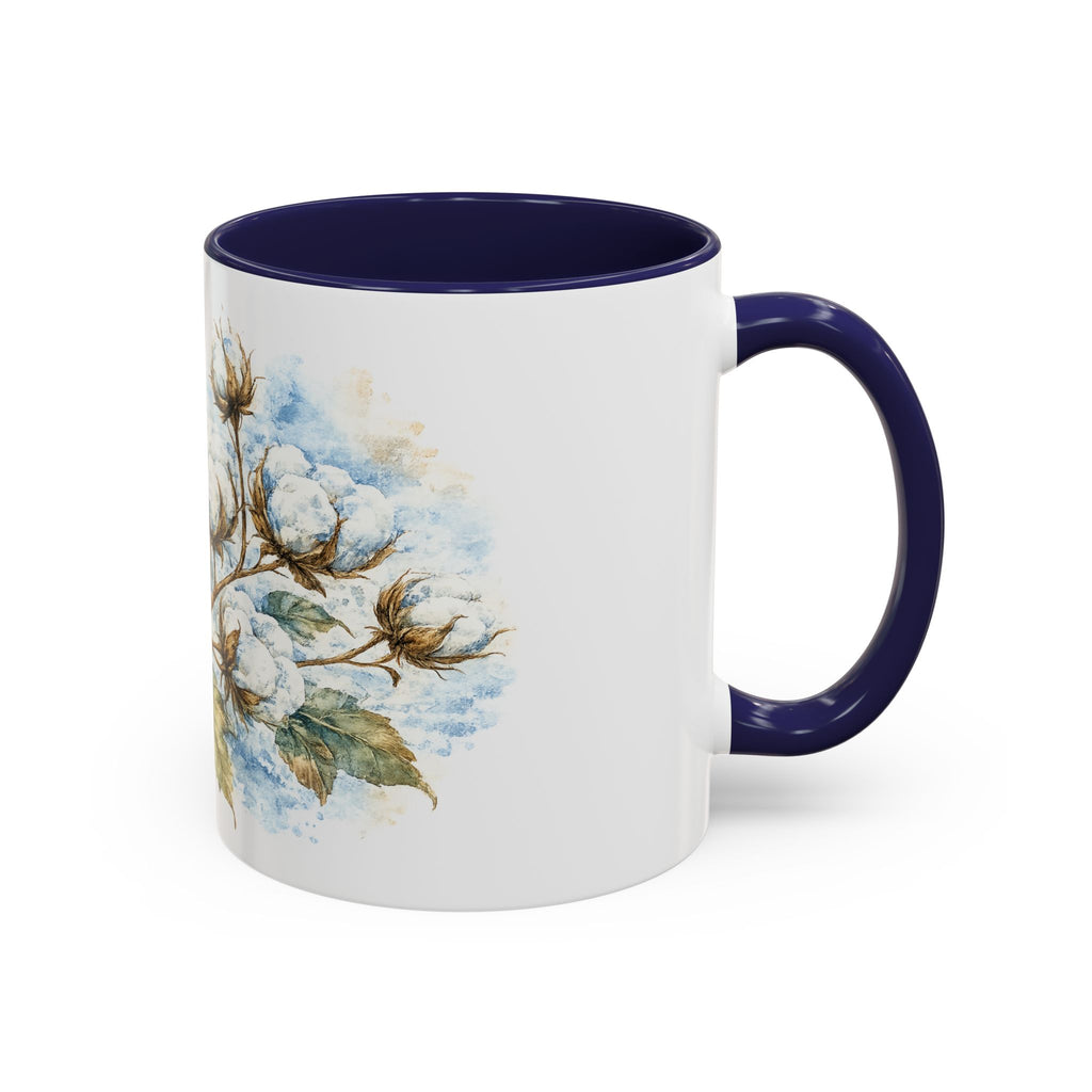 Cotton Branch Accent Coffee Mug — 11/15oz Ceramic Mug with Watercolor Cotton Floral Design