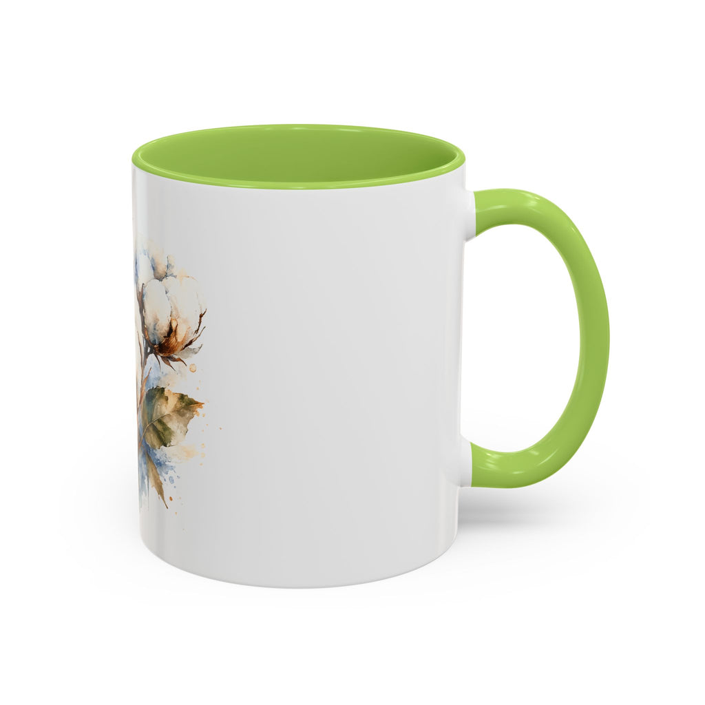 Cotton Bloom Accent Coffee Mug — Watercolor Cotton Plant Design (11/15oz)