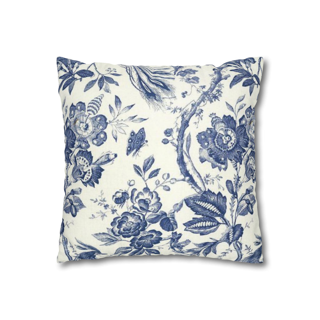 Blue Toile Decorative Pillowcase - Square Canvas Accent Pillow Cover