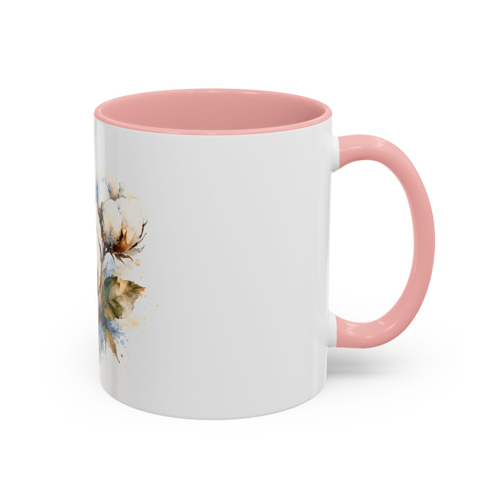 Cotton Bloom Accent Coffee Mug — Watercolor Cotton Plant Design (11/15oz)
