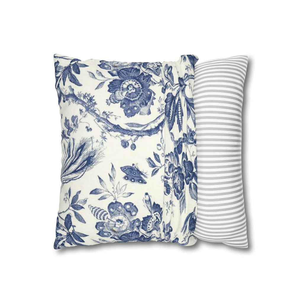 Blue Toile Decorative Pillowcase - Square Canvas Accent Pillow Cover