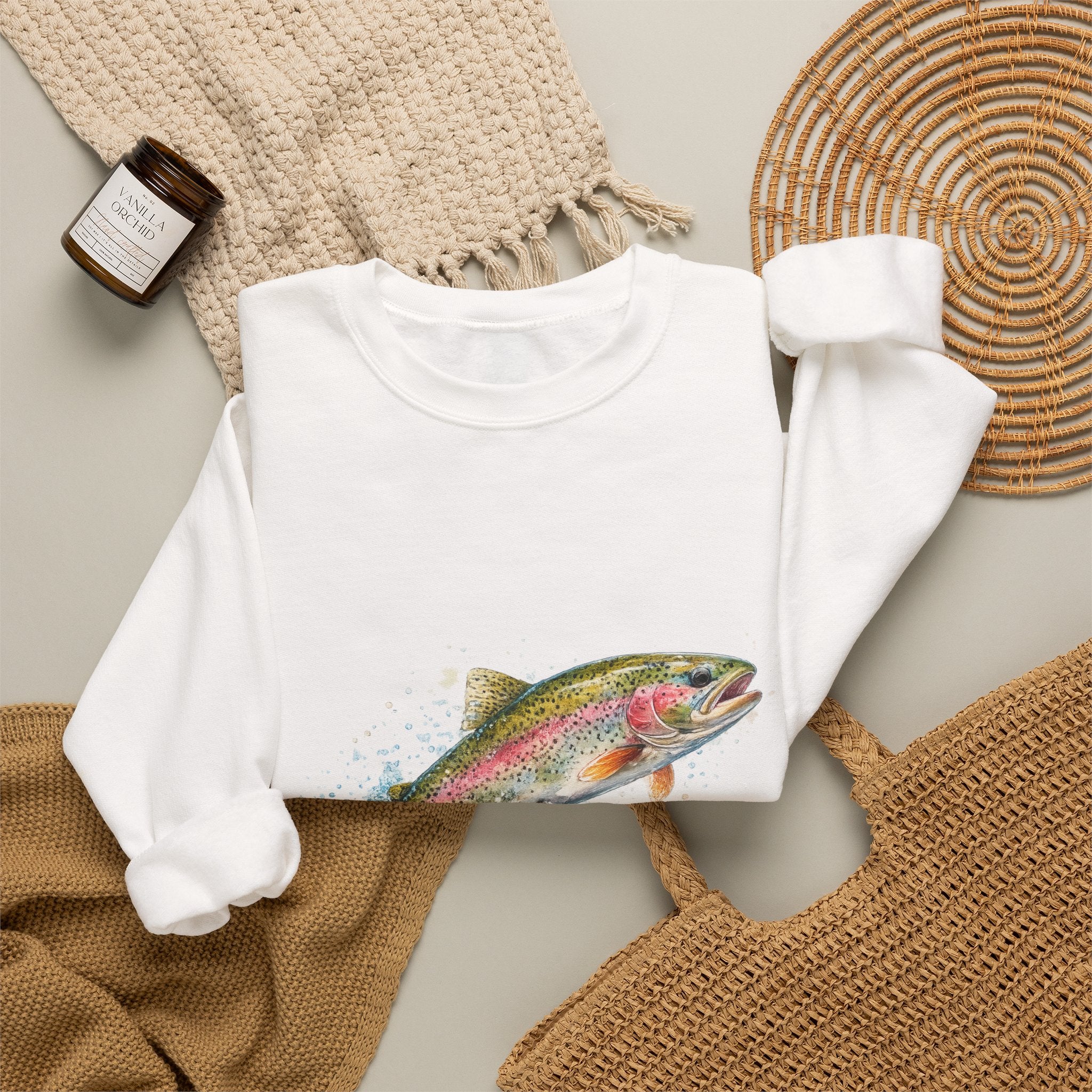 Rainbow Trout Crewneck Sweatshirt — Watercolor