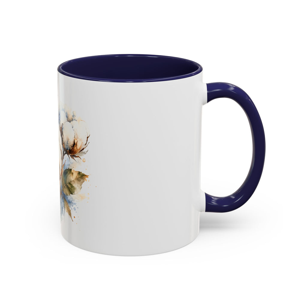 Cotton Bloom Accent Coffee Mug — Watercolor Cotton Plant Design (11/15oz)