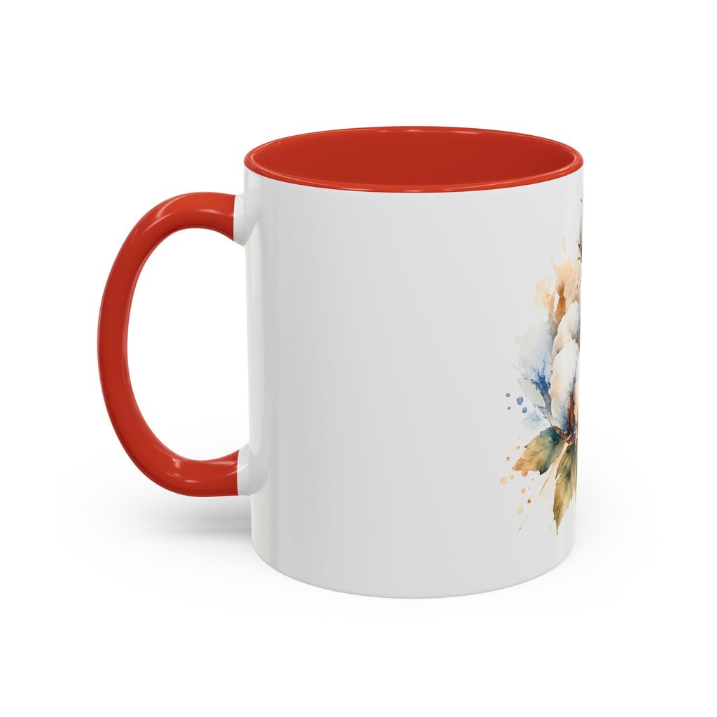 Cotton Bloom Accent Coffee Mug — Watercolor Cotton Plant Design (11/15oz)