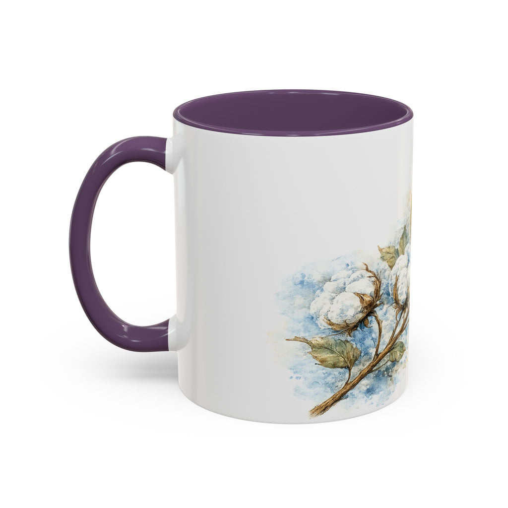 Cotton Branch Accent Coffee Mug — 11/15oz Ceramic Mug with Watercolor Cotton Floral Design