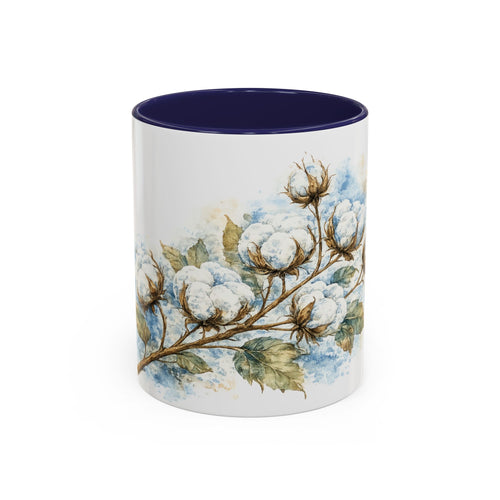 Cotton Branch Accent Coffee Mug — 11/15oz Ceramic Mug with Watercolor Cotton Floral Design
