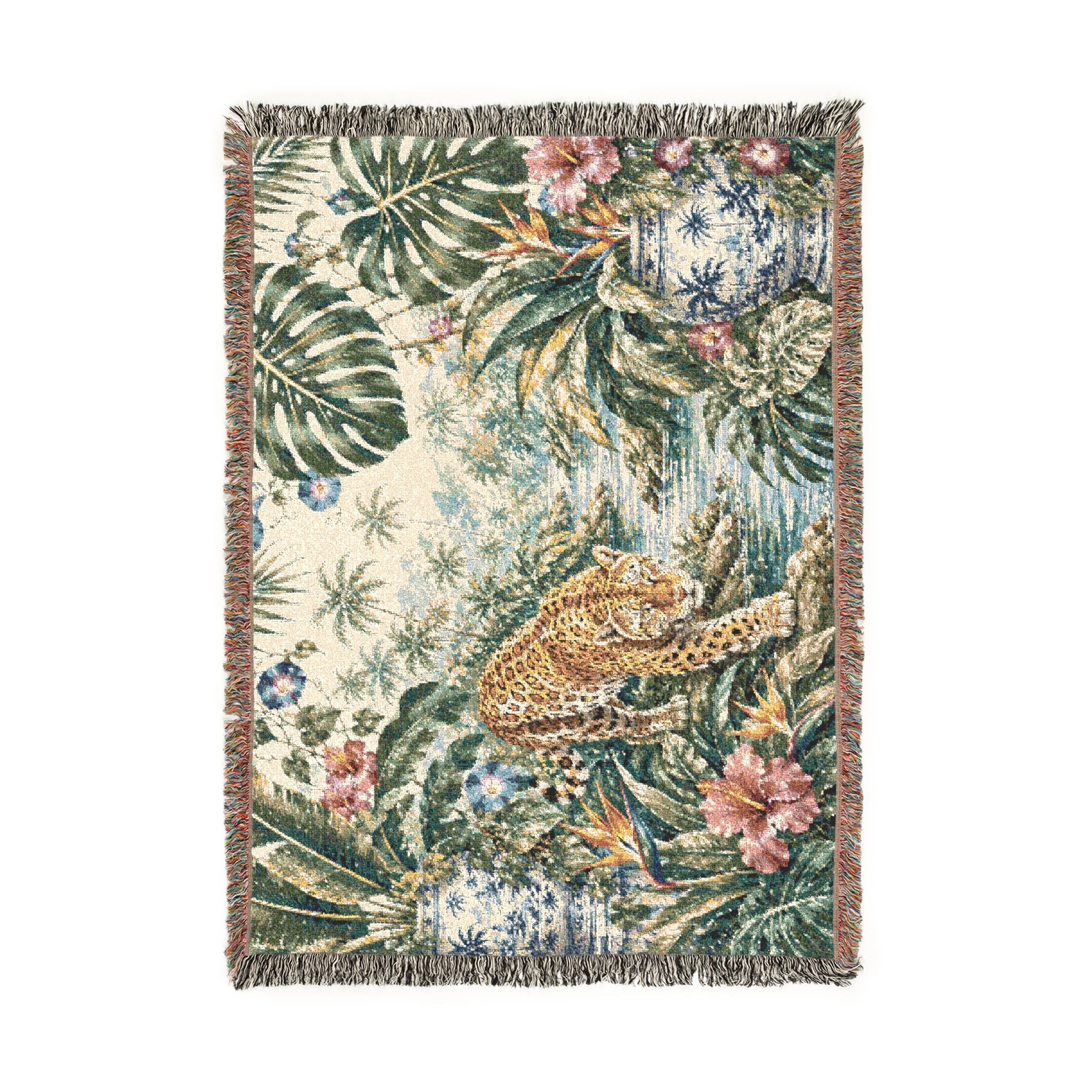 Tropical Leopard Woven Blanket 100% Cotton