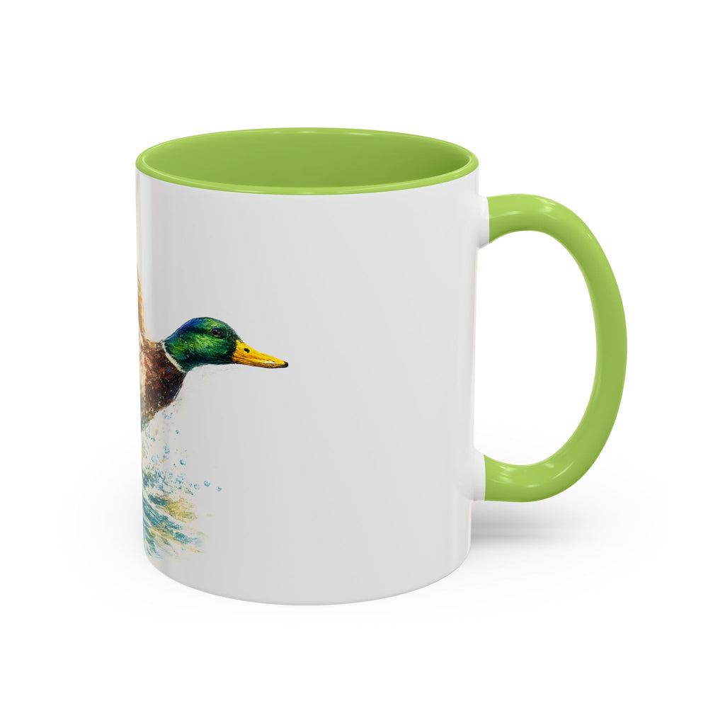 Mallard Duck Coffee Mug — Flying Watercolor Accent Mug (11/15 oz)