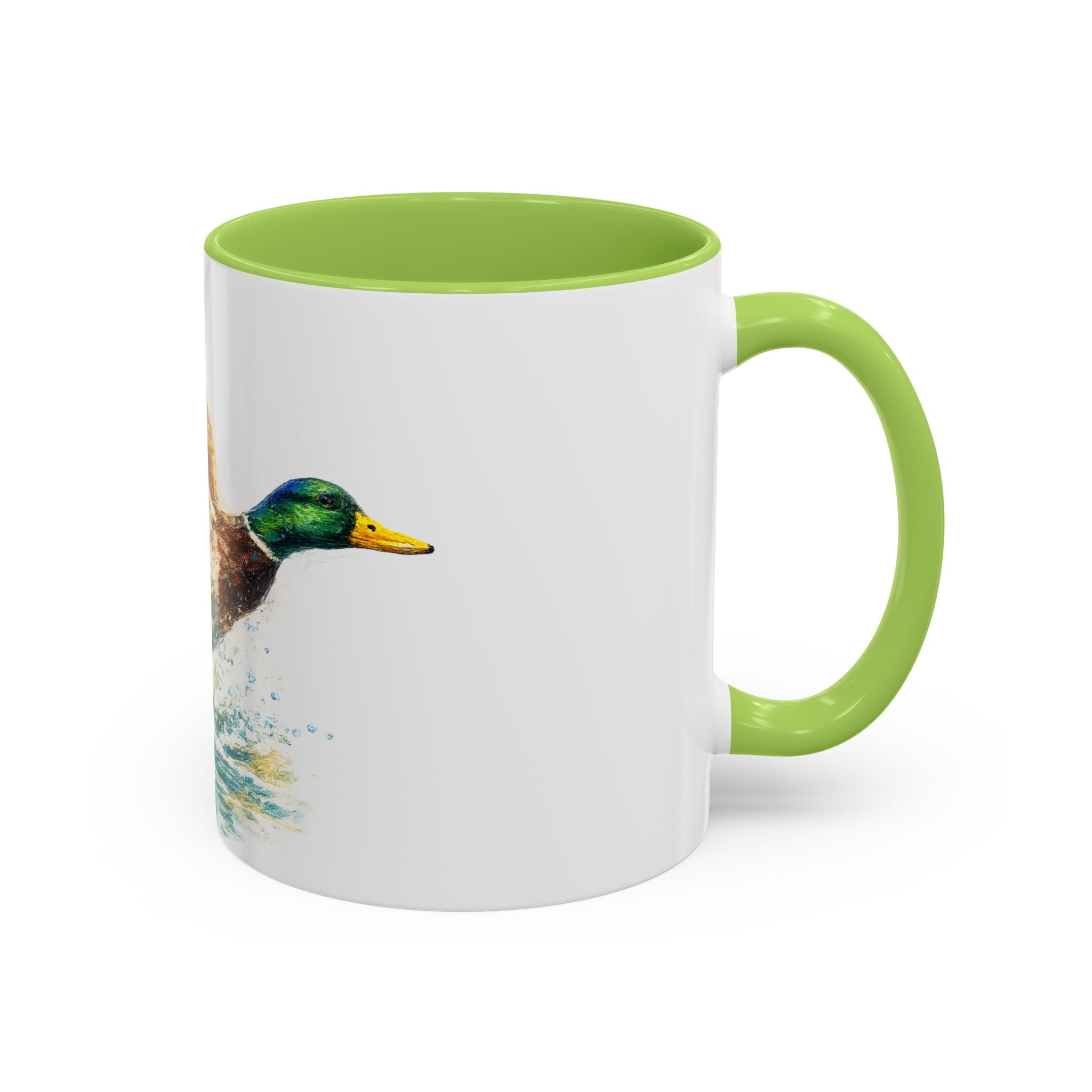 Mallard Duck Coffee Mug — Flying Watercolor Accent Mug (11/15 oz)