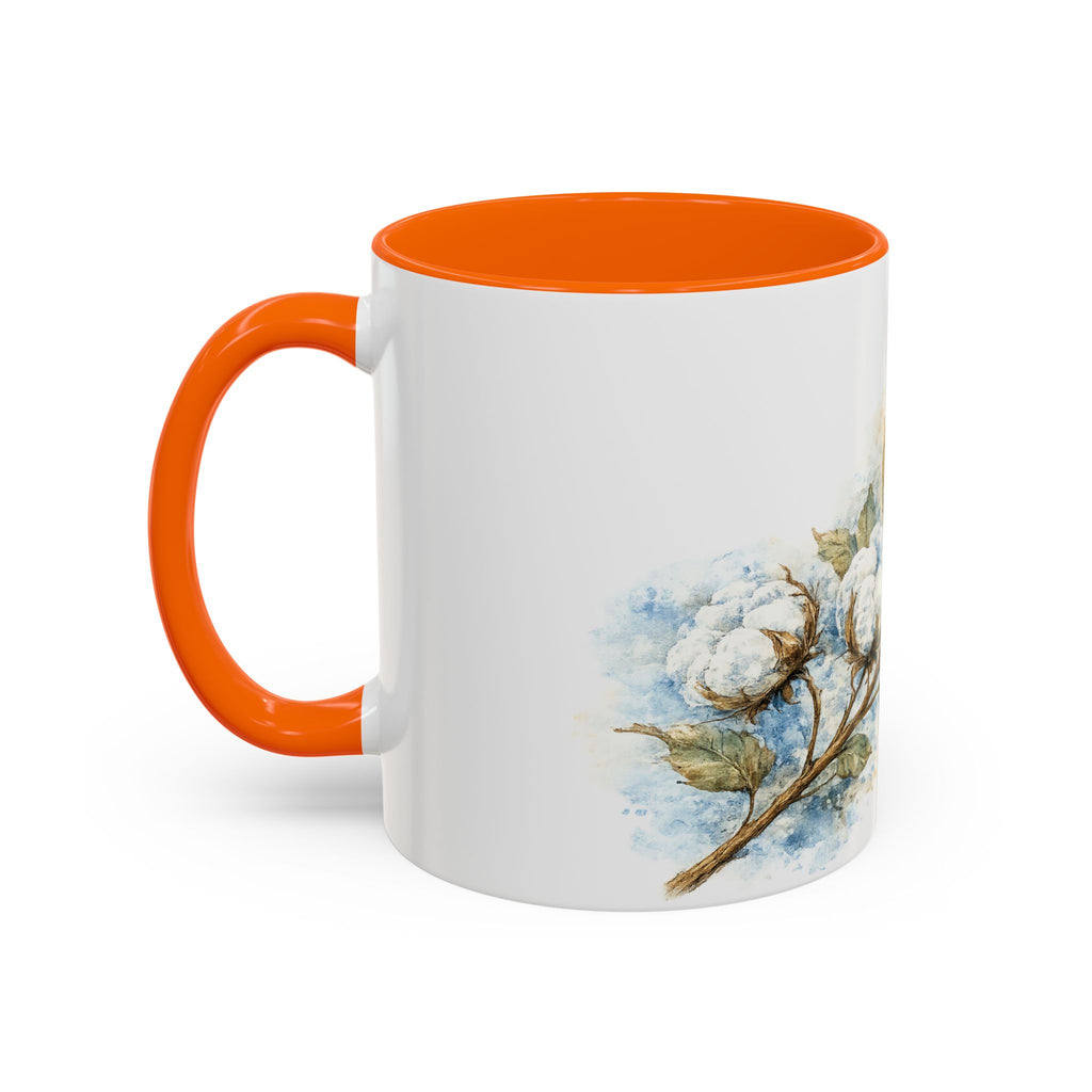 Cotton Branch Accent Coffee Mug — 11/15oz Ceramic Mug with Watercolor Cotton Floral Design