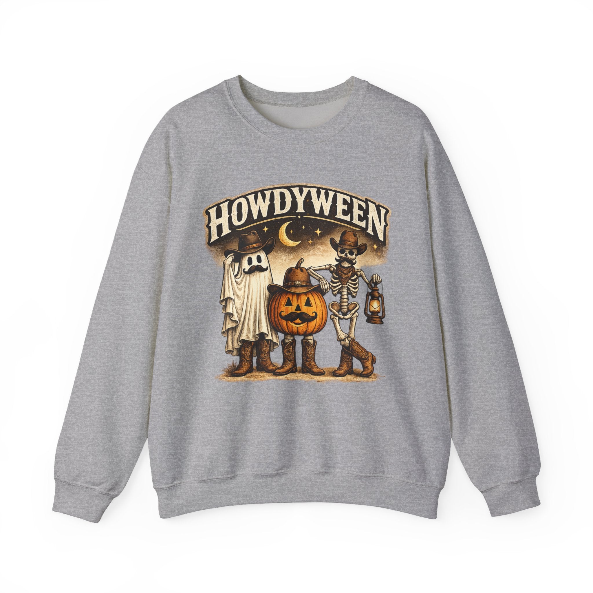 Howdyween Sweatshirt — Vintage Halloween Ghost, Pumpkin & Skeleton Crewneck
