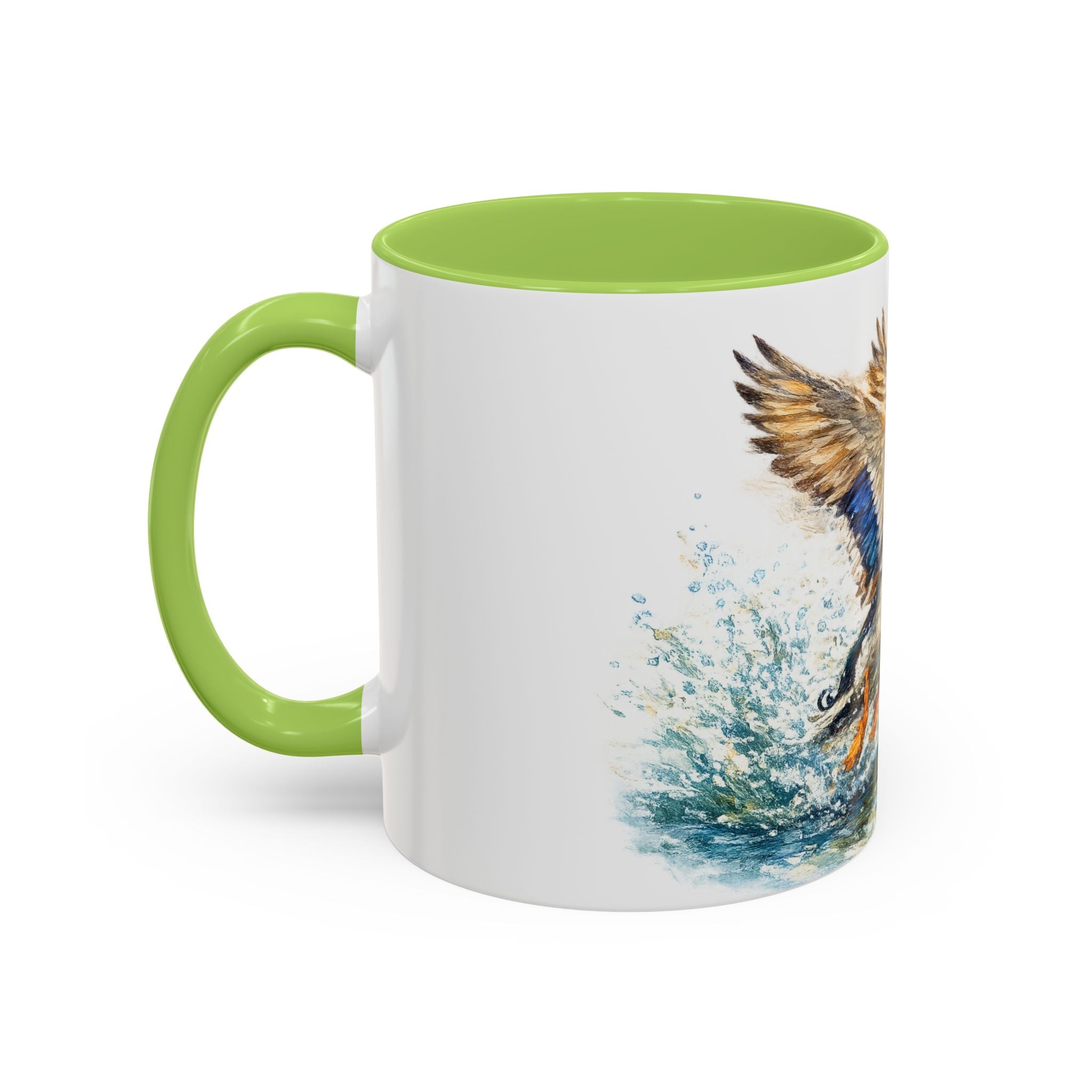 Mallard Duck Coffee Mug — Flying Watercolor Accent Mug (11/15 oz)