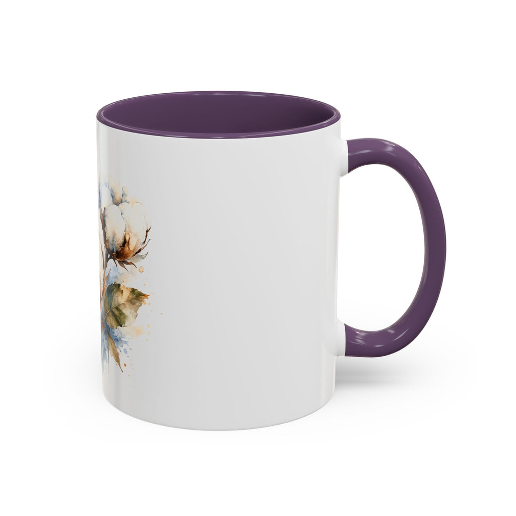 Cotton Bloom Accent Coffee Mug — Watercolor Cotton Plant Design (11/15oz)
