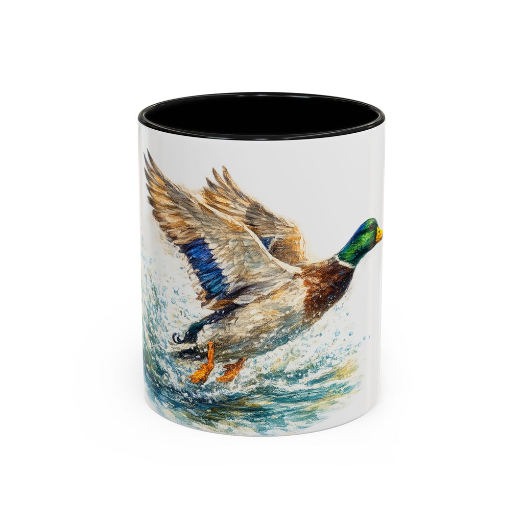Mallard Duck Coffee Mug — Flying Watercolor Accent Mug (11/15 oz)