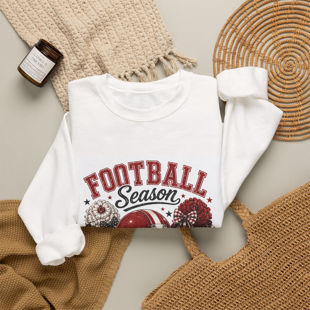 Football Season Crewneck Sweatshirt — Vintage Helmet & Pom-Poms Graphic