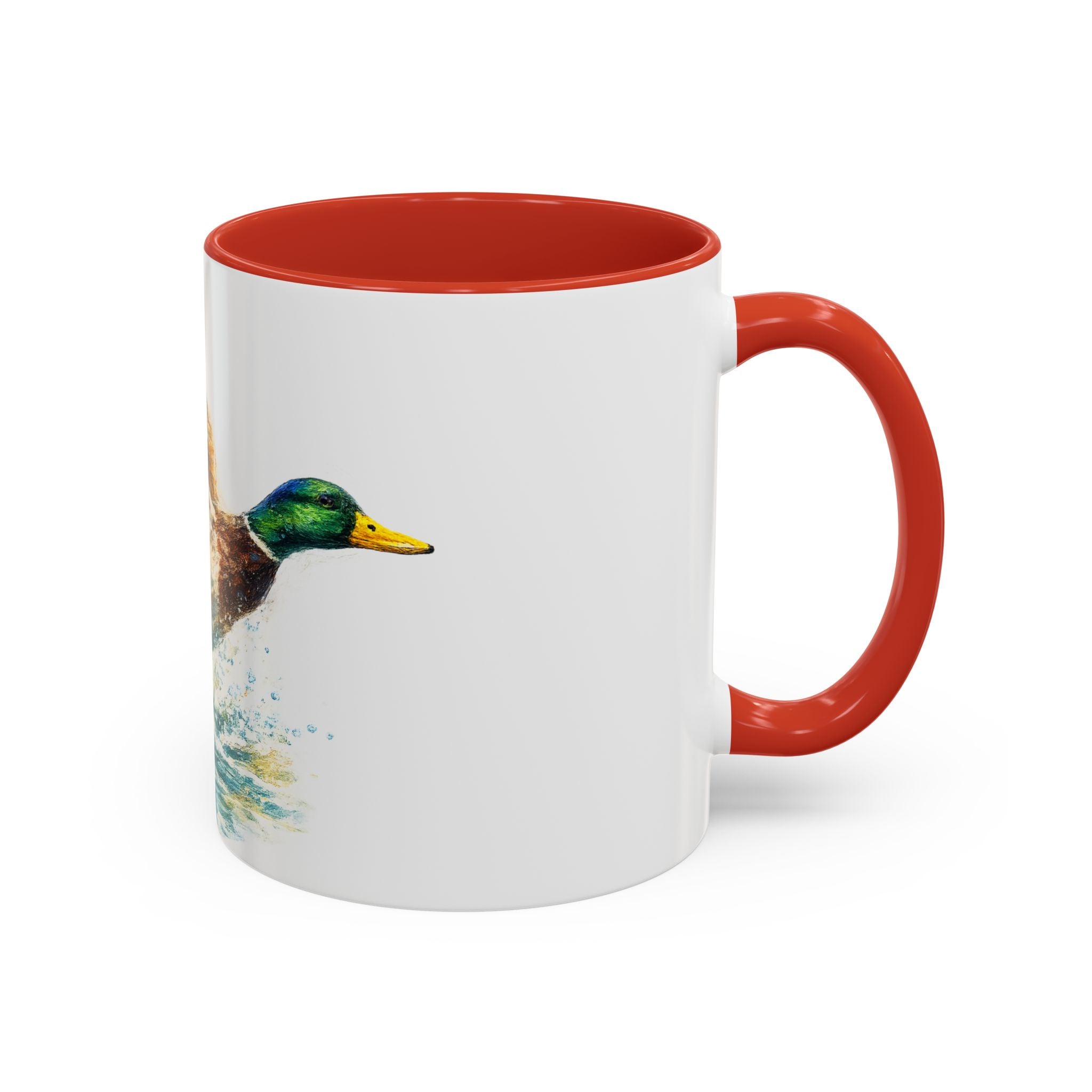 Mallard Duck Coffee Mug — Flying Watercolor Accent Mug (11/15 oz)