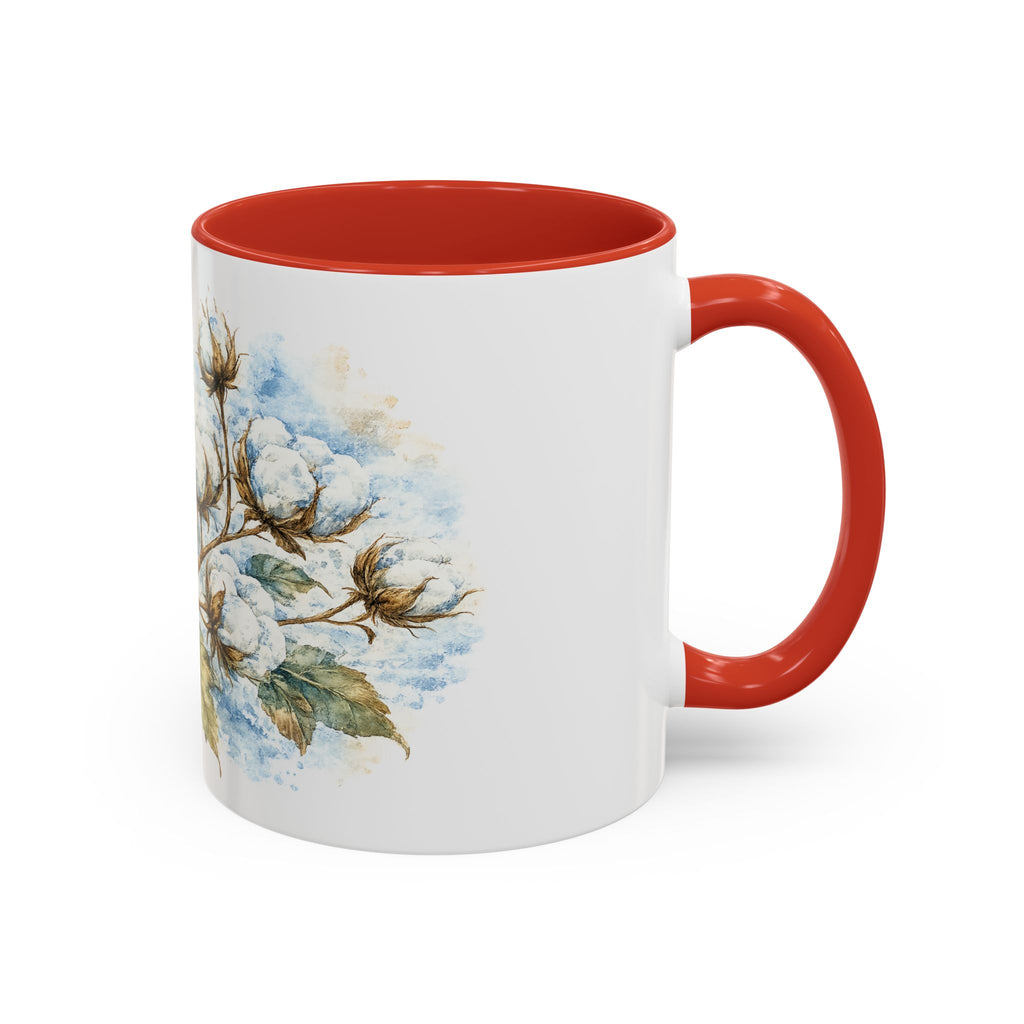 Cotton Branch Accent Coffee Mug — 11/15oz Ceramic Mug with Watercolor Cotton Floral Design
