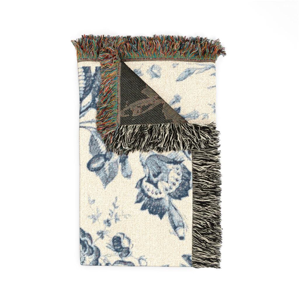 Vintage Blue Toile Woven Throw Blanket